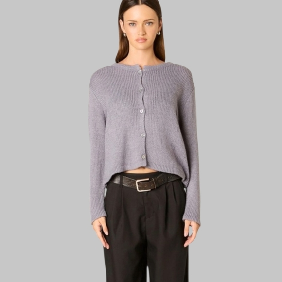 NIA Periwinkle Grey Purple Button Front Wool Blend Cardigan Sweater NWOT Large - Picture 10 of 10